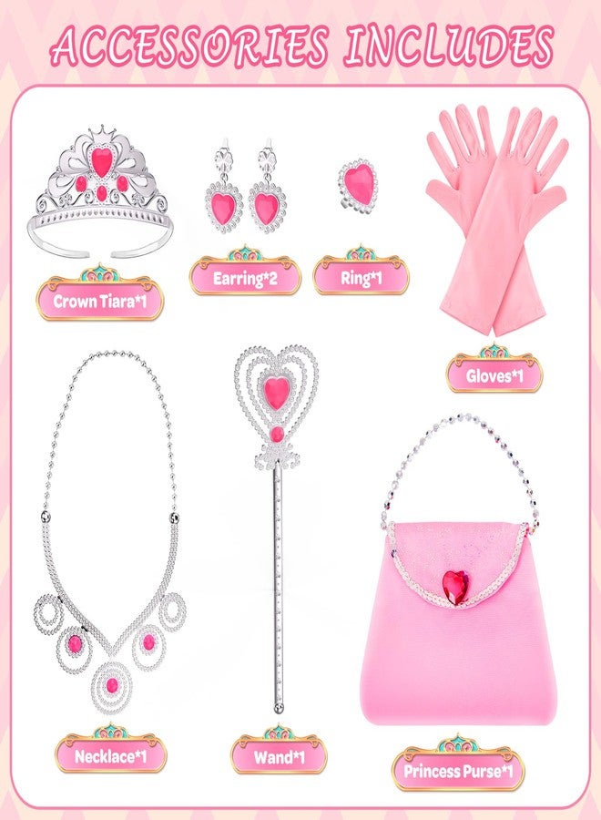 ShyLizard Princess Dress Up Clothes for Little Girls, 10 Pcs Toddler Dress Up Toys, Princess Cape with Crown, Wand, Jewelry, Princess Play Toys Gifts for 3 4 5 6 Year Old Girls(Pink) - Image 3